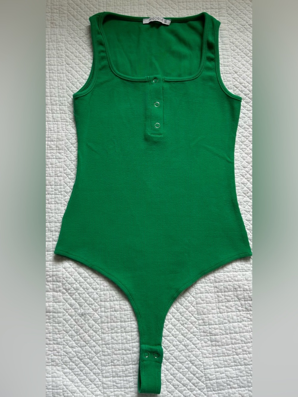 ReoRia Green Ribbed Tank Bodysuit with Snap Crotch